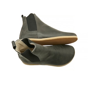 Herren Handgefertigte Barfuß Dunkelgraue Leder Rochenleder Stiefel - Alltags Tragen Bequeme Stiefel - Breite Toe Box Ankle Boots - Zero Drop Sole Boots