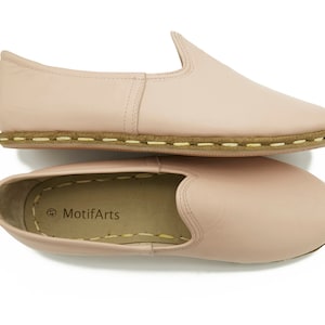 Women&#39;s Powder Color Loafer Shoes , Handmade Genuine Leather Shoes , Comfy Slip-Ons , Travel Shoes , Zero Sole Shoes , Wedding Day Gift