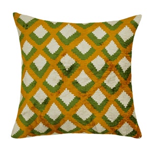 Velvet Cushion Cover / Silk Ikat Throw Pillow / 19 Inches Green Square Cushion / Decorative Pillow Cover / Handwoven Living Room Decor