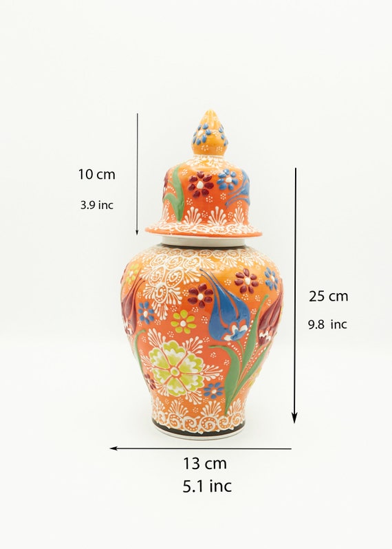 手作りトルコ陶器瓶：オレンジ色の花柄陶器、ホームデコレーション（10 