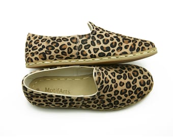 Leopard Print Leather Barefoot Shoes: Turkish Handmade Zero Sole