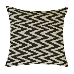 Velvet Cushion Cover / Silk Ikat Throw Pillow / 19 Inches Black Square Cushion / Decorative Pillow Cover / Handwoven Living Room Decor