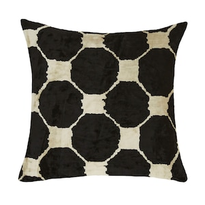 Velvet Cushion Cover / Silk Ikat Throw Pillow / 19 Inches Navy Blue Square Cushion / Decorative Pillow Cover / Handwoven Living Room Decor