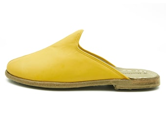 Yellow Leather Yemeni Slippers: Handmade Organic Slip-Ons