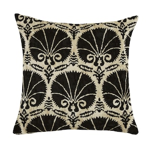 Velvet Cushion Cover / Silk Ikat Throw Pillow / 19 Inches Black Square Cushion / Decorative Pillow Cover / Handwoven Living Room Decor