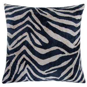 Velvet Cushion Cover / Silk Ikat Throw Pillow / 19 Inches Navy Blue Square Cushion / Decorative Pillow Cover / Handwoven Living Room Decor