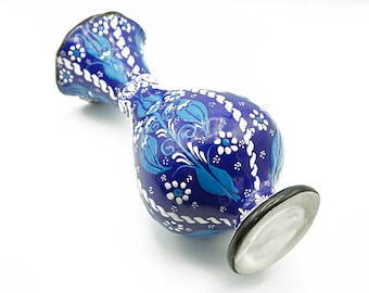 Handcrafted Turkish Ceramic Vase: 11" Blue Floral Pottery