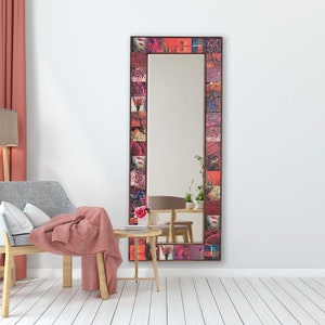 Handmade Ethnic Tile Ceramic Stone Large Pier Glass Mirror - Home Decor Wall Hanging Mirror - Bohemian Style Wall Decor Mirror