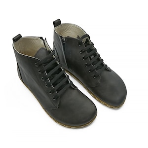 Women&#39;s Barefoot Tie Dark Brown Ankle Boots - Wide Toe Box Leather Sole Handmade Boots - Gift For Her - Daily Basis Use Winter Boots