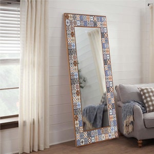 Decorative Pier Glass Mirror - Travertine Tile Stone Mirror - Handmade Wall Decor Mirror - 29 x 64 Inches Large Size Mirror