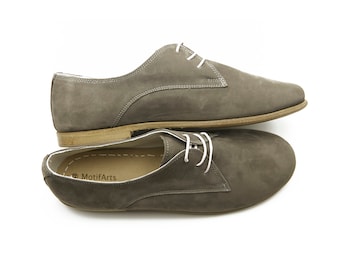 Handmade Suede Oxford Shoes: Gray Barefoot Yemeni Shoes