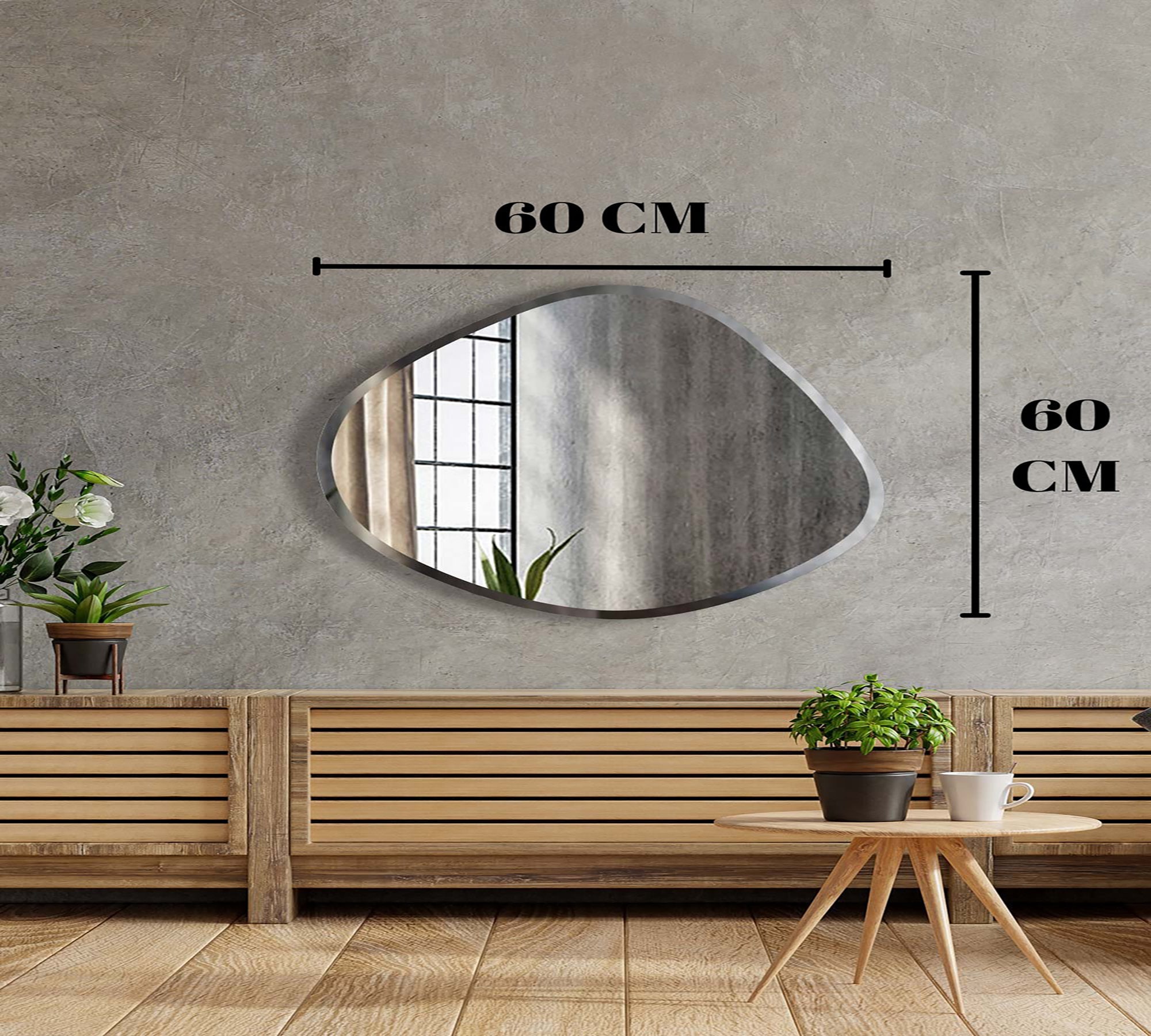 Asymmetrischer Rauchglas Wandspiegel - Modernes Wohndekor (23 Zoll)