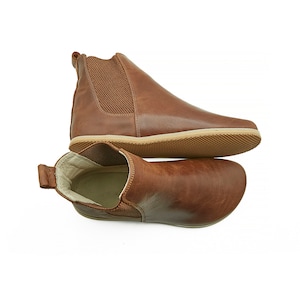 Handgefertigte Barfuß-Chelsea-Stiefel aus hellbraunem Leder für Herren - Bequeme Stiefel für den täglichen Gebrauch - Ankle Boots mit breiter Zehenbox - Stiefel ohne Sohle