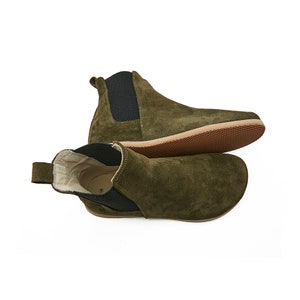 Dames Barefoot Suede Green Chelsea Boots - Moderne handgemaakte enkellaarsjes - Zero Drop lederen laarzen - Cadeau voor haar