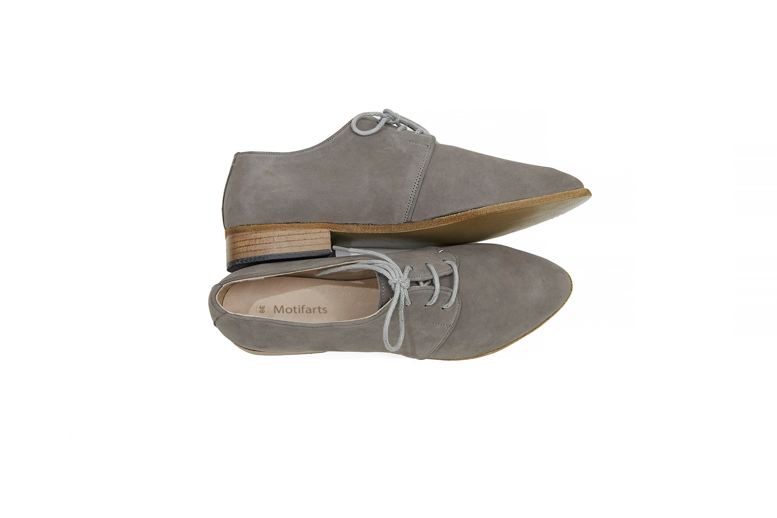 Turkish Handmade Leather Sole Oxford Shoes , Nubuck Gray Barefoot Shoes , Women's Shoes , Genuine Leather Shoes , Gift For Her