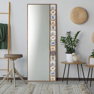 Handmade Ethnic Tile Ceramic Stone Large Pier Glass Mirror - Home Decor Wall Hanging Mirror - Bohemian Style Wall Decor Mirror