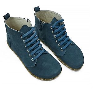 Women&#39;s Barefoot Tie Nubuck Gray Ankle Boots - Wide Toe Box Leather Sole Handmade Boots - Gift For Her - Daily Basis Use Winter Boots