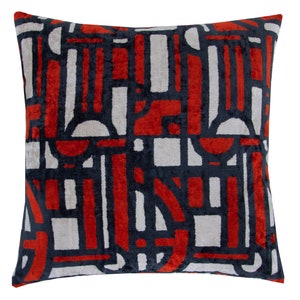 Velvet Cushion Cover / Silk Ikat Throw Pillow / 19 Inches Square Cushion / Decorative Boho Pillow Cover / Handwoven Living Room Decor