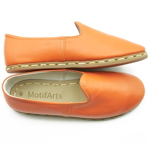 Oranje kleur Jemenitische schoenen, damesschoenen, Turkse handgemaakte lederen slippers, blote voeten schoenen, cadeau voor haar, Boho schoenen, reisschoenen