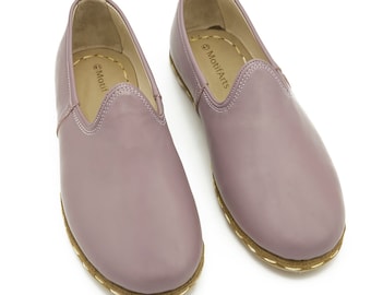 Handmade Purple Leather Yemeni Shoes: Turkish Comfy Slip-Ons