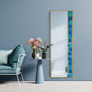 Handmade Ethnic Tile Ceramic Stone Large Pier Glass Mirror - Home Decor Wall Hanging Mirror - Bohemian Style Wall Decor Mirror