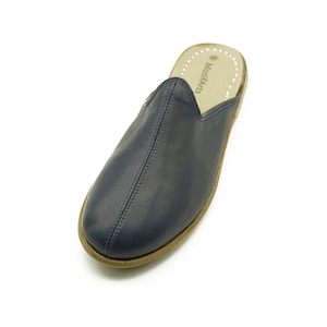 Navy Blue Organic Slippers , Yemeni Slippers , Men&#39;s Slip-On&#39;s , Comfy Slippers , Handmade Flat Slippers , Travel Slippers, Outdoor Slippers