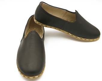 Handmade Black Leather Loafer Shoes: Comfy Slip-Ons, Zero Sole