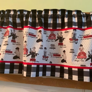 Coffee time,black white valance, curtains valances farmhouse decor.