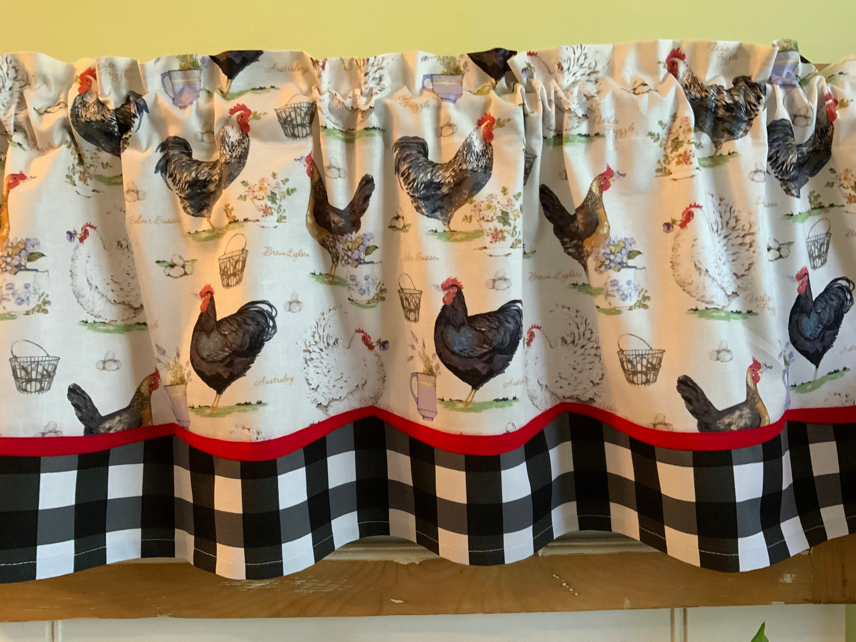 Valance Country Rooster Charcoal Chicken Rooster Curtains Australia