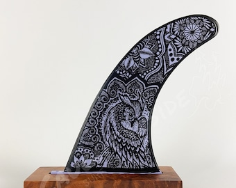 Surfboard Fin, Hand Painted Owl, Reproduction