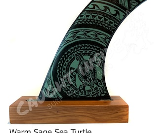 Surfboard Fin, Hawaiian Sea Turtle, Hand Painted Reproduction, Tribal Honu