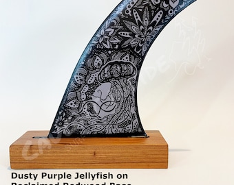 Surfboard Fin, Hand Painted Jellyfish, Reproduction