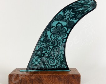 Surfboard Fin, Seahorse, Hand Painted Reproduction