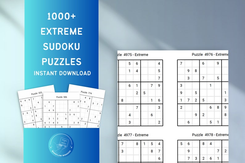 1000 Extreme Printable Sudoku Puzzles, Extreme Difficulty, Brain Games ...
