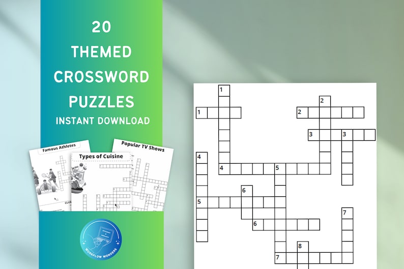 20 Printable Crossword Theme Puzzles Fun Challenging Brain Games 20 Printable Crossword Theme Puzzles Fun Challenging Brain Games