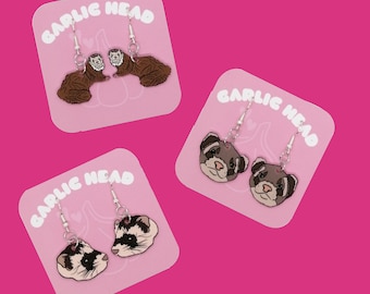 Ferret Dangle Earrings | Hand Drawn Dangle Earrings | Pet Ferrer Jewellery | Ferret Lover Gift | Unique Handmade Animal Earrings