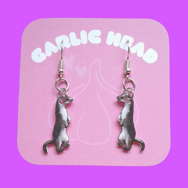 Weasel - Stud Dangle Earrings - Single Pair - Digitally Drawn - Personalised Gift - Birthday Christmas Gift