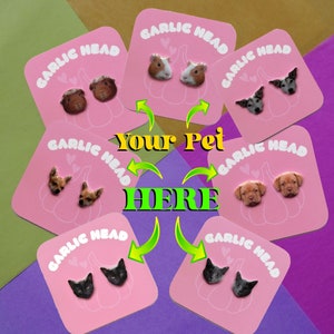 Custom Pet Photo Earrings - Stud or Dangle Earring - 1 Pair - Personalised Gift - Birthday Christmas Gift - Dog Cat Hamster Guinea Pig