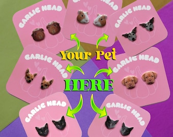 Custom Pet Photo Earrings - Stud or Dangle Earring - 1 Pair - Personalised Gift - Birthday Christmas Gift - Dog Cat Hamster Guinea Pig