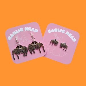 Jumping Spider - Stud Dangle Earrings - Single Pair - Hand Drawn - Personalised Gift - Birthday Christmas Gift