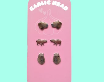 Capybara Earrings - Stud Dangle Earrings - Set of Three - Single Pair - Hand Drawn - Personalised Gift - Birthday Christmas Gift