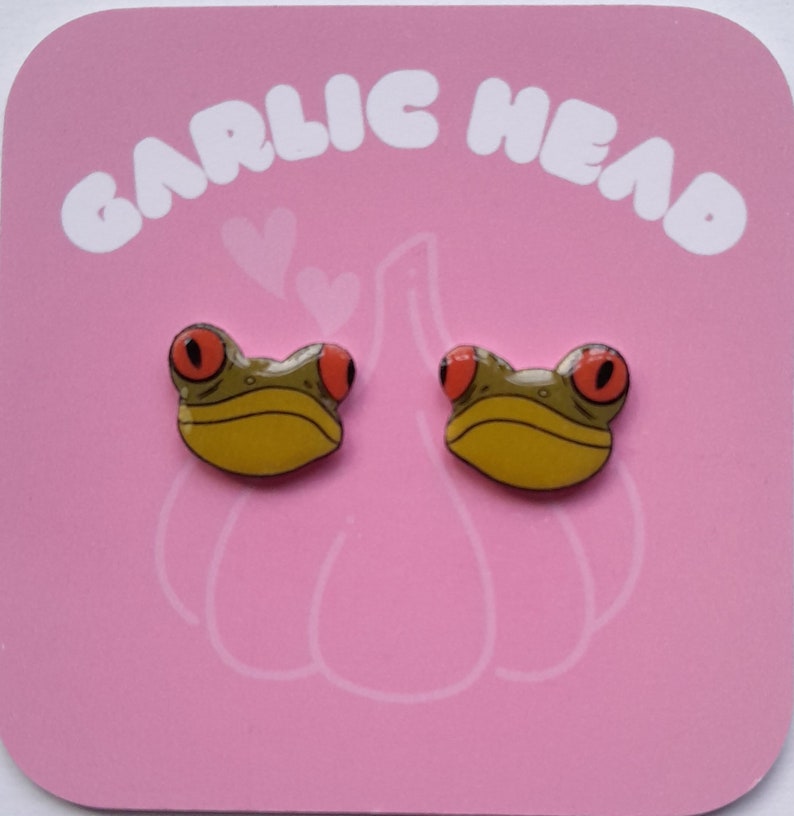 Frog Earrings Stud Dangle Earrings Set of Three Single Pair Digitally Drawn Personalised Gift Birthday Christmas Gift image 2