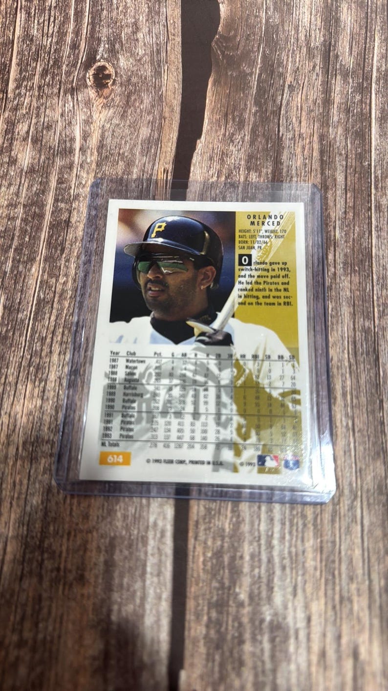Cartes à collectionner de baseball Fleer '94 Orlando Merced #614 vintage #ME4731 image 2