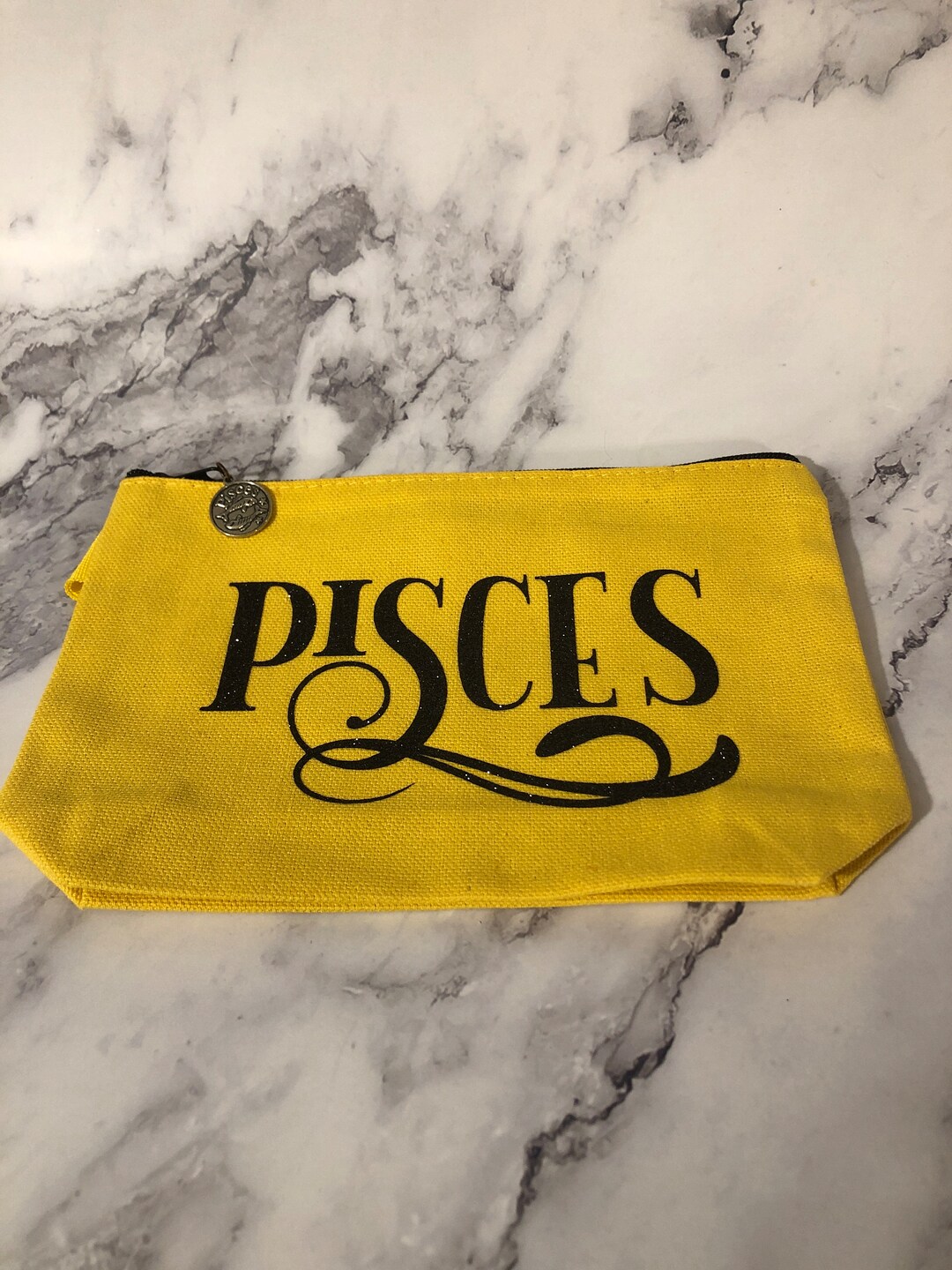 Yellow Canvas Cosmetic 7x5 Zippered Bag With pisces Custom Etsy
