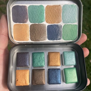 Moonlit Waters, Handmade Eco Friendly Watercolor Palette Metallic