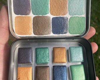 Moonlit Waters, Handmade Eco Friendly Watercolor Palette Metallic