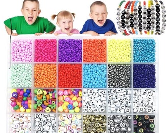 Kit para hacer joyas de bricolaje, kit para hacer joyas con cuentas de vidrio, kit para hacer joyas artesanales para niños, kit para hacer joyas con cuentas de letras, kit de cuentas multicolores.