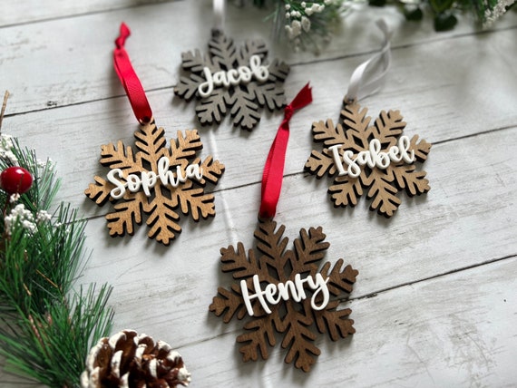  Personalized Wood Handmade Snowflake Ornament Laser Cut Any  Letters Monogram Initials Xmas Ornaments Christmas Hanging Tree Decorations  Custom Holiday Family Gifts Wooden Gift Tags Winter Home Decor : Handmade  Products
