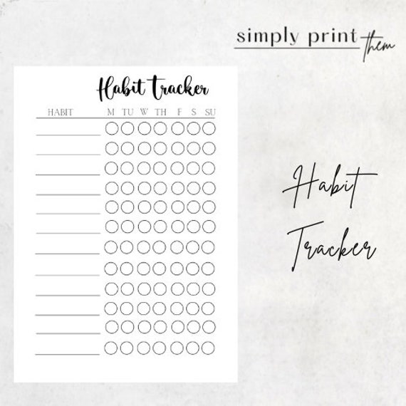 Habit Tracker Planner Printable Black &amp; White Simply Print - Etsy