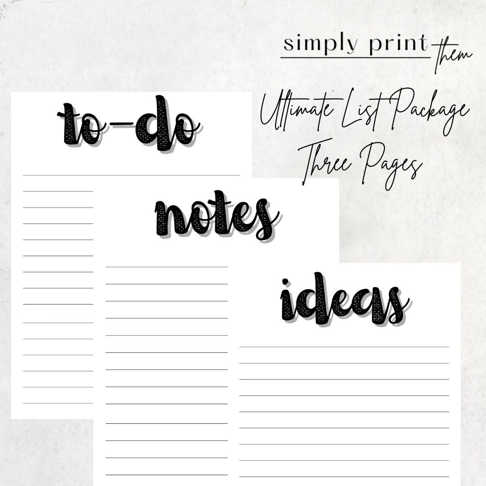 To Do Note Example To-do, Notes, and Ideas List Printable Planner Minimalistic - Etsy
